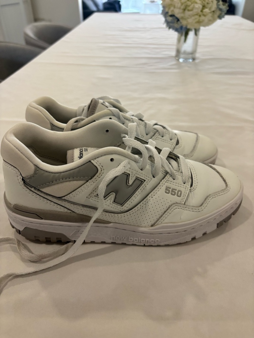 New Balance 550 White and Grey Leather Sneakers